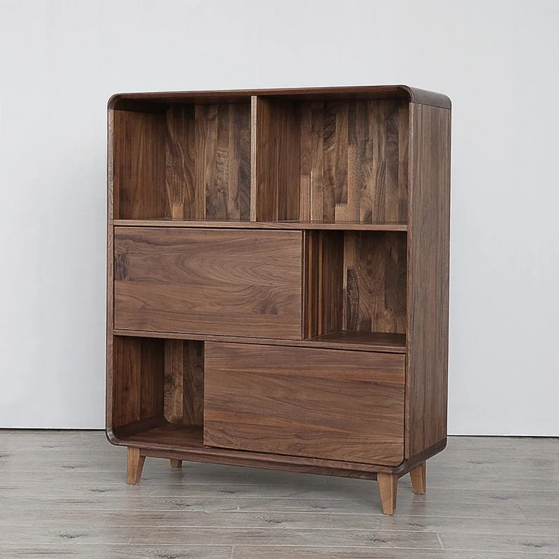 Solid Walnut Wood Display Cabinet with Storage