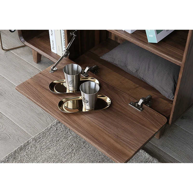 Solid Walnut Wood Display Cabinet with Storage