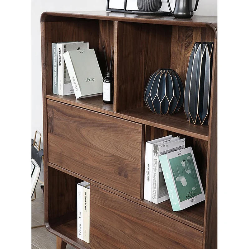 Solid Walnut Wood Display Cabinet with Storage