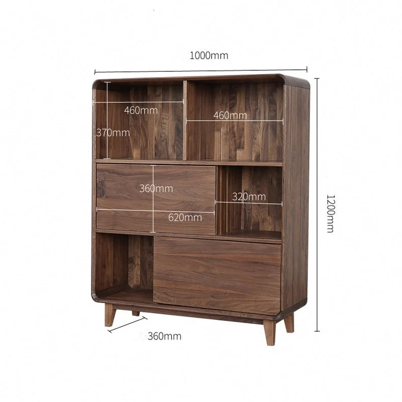 Solid Walnut Wood Display Cabinet with Storage