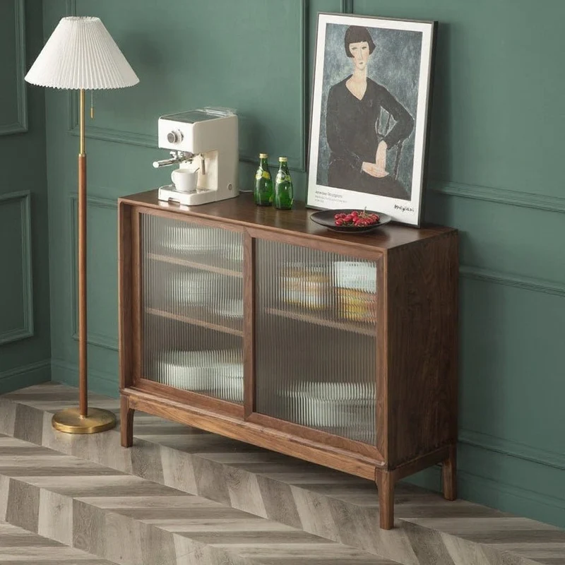 Cobalt Blur Sliding Glass Door Black Walnut Wood Kitchen Cabinet