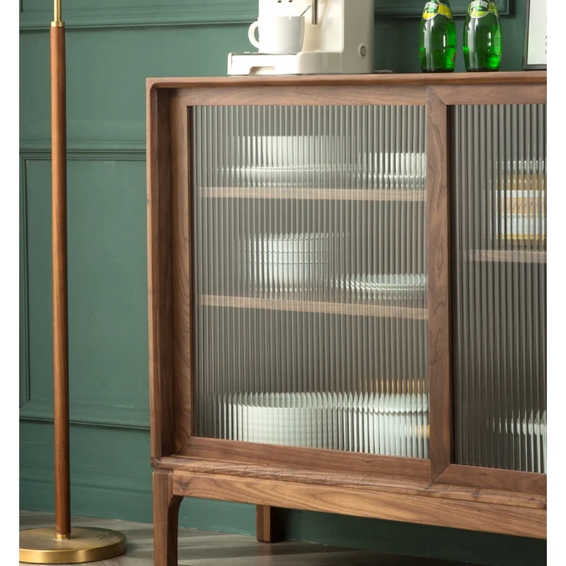 Cobalt Blur Sliding Glass Door Black Walnut Wood Kitchen Cabinet