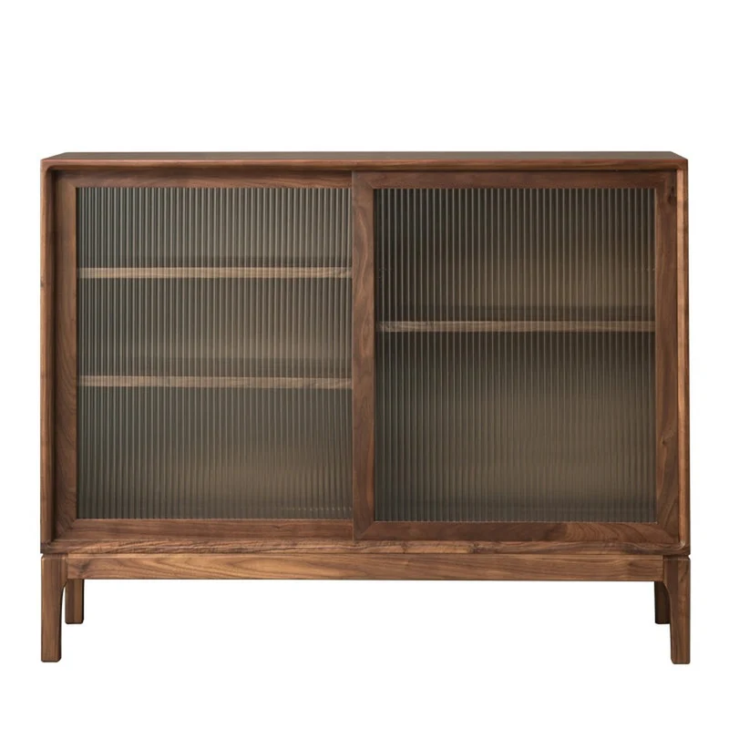 Cobalt Blur Sliding Glass Door Black Walnut Wood Kitchen Cabinet