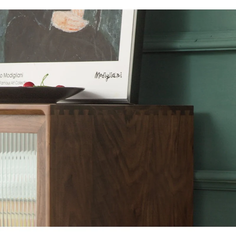 Cobalt Blur Sliding Glass Door Black Walnut Wood Kitchen Cabinet