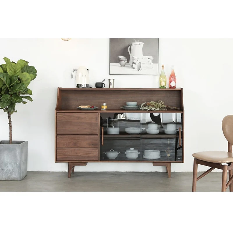 Cascade Long Open Space Natural Walnut Wood Kitchen Cabinets