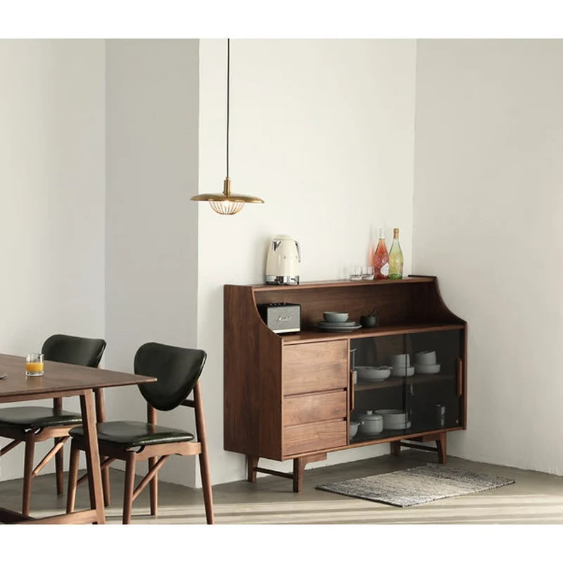 Cascade Long Open Space Natural Walnut Wood Kitchen Cabinets