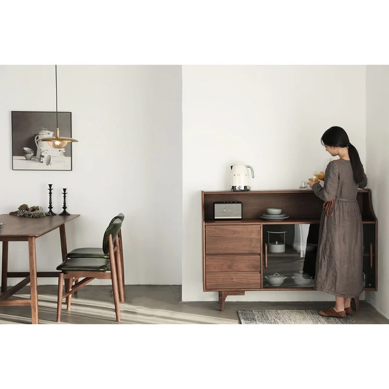 Cascade Long Open Space Natural Walnut Wood Kitchen Cabinets