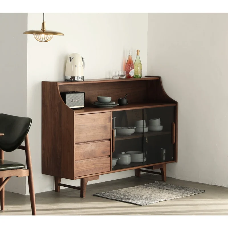 Cascade Long Open Space Natural Walnut Wood Kitchen Cabinets