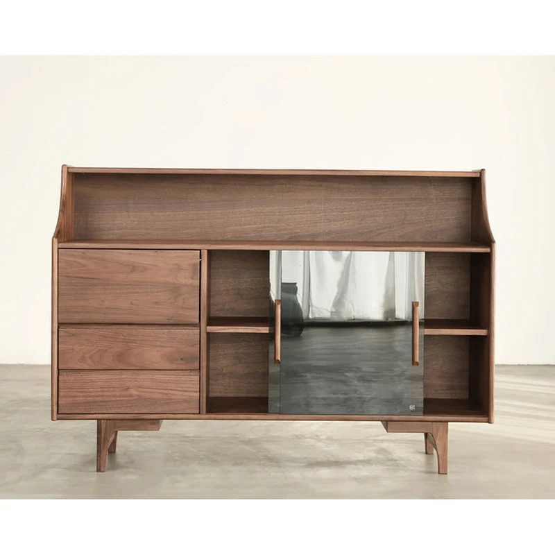 Cascade Long Open Space Natural Walnut Wood Kitchen Cabinets