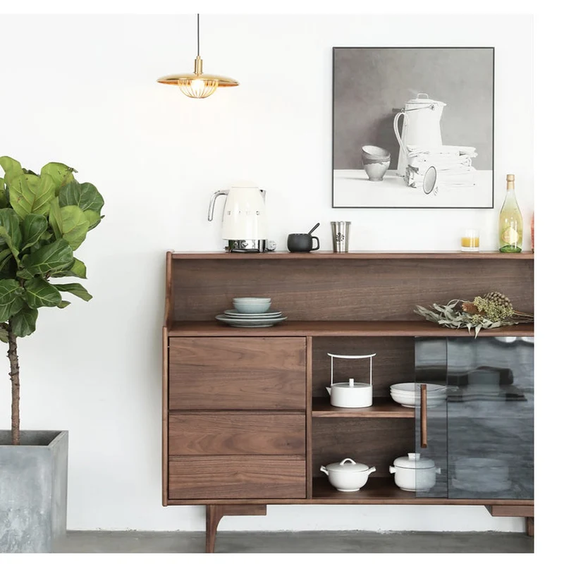 Cascade Long Open Space Natural Walnut Wood Kitchen Cabinets