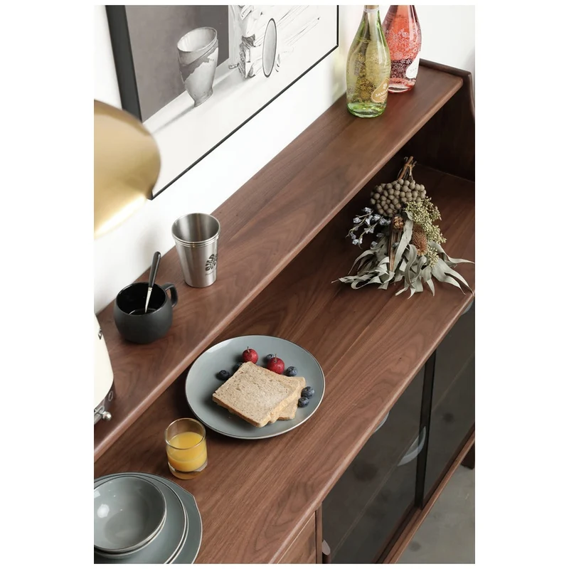 Cascade Long Open Space Natural Walnut Wood Kitchen Cabinets