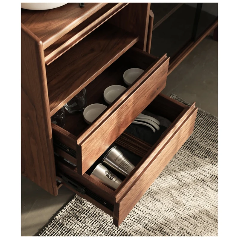 Cascade Long Open Space Natural Walnut Wood Kitchen Cabinets