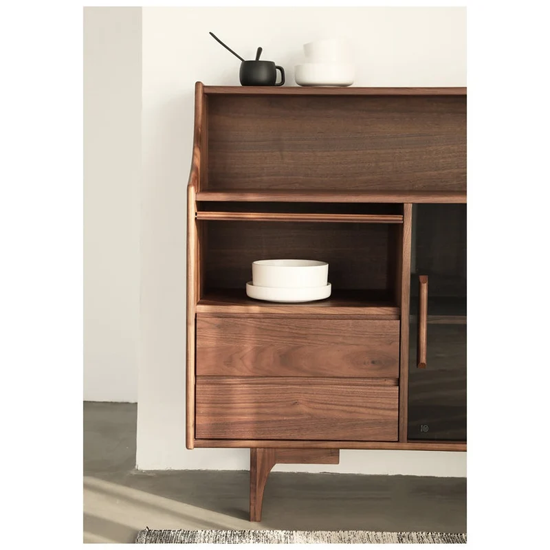 Cascade Long Open Space Natural Walnut Wood Kitchen Cabinets