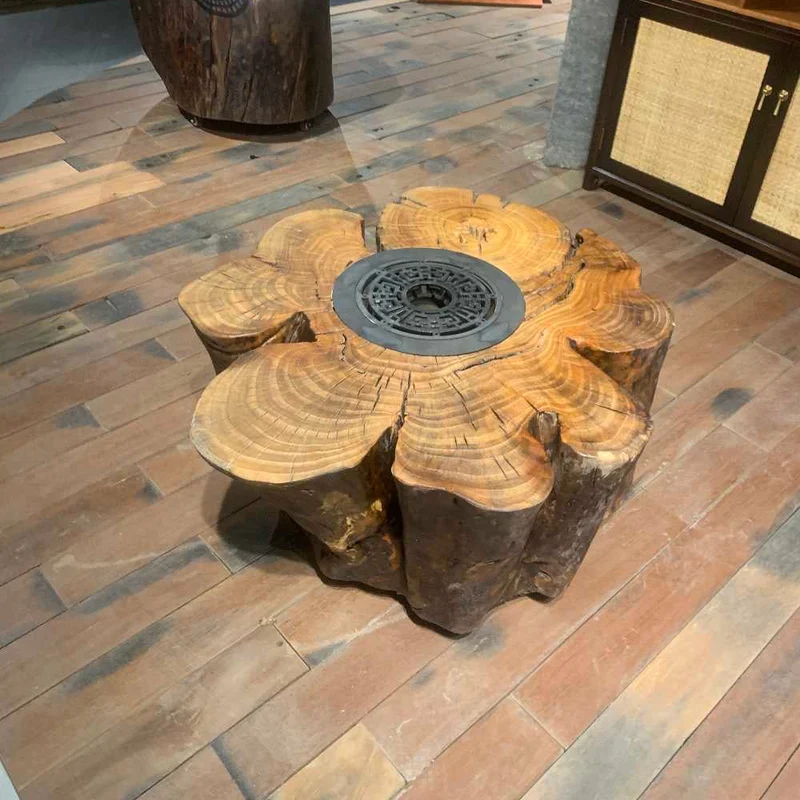 Nature All-in-One Camphor Wood Coffee Table with Stove