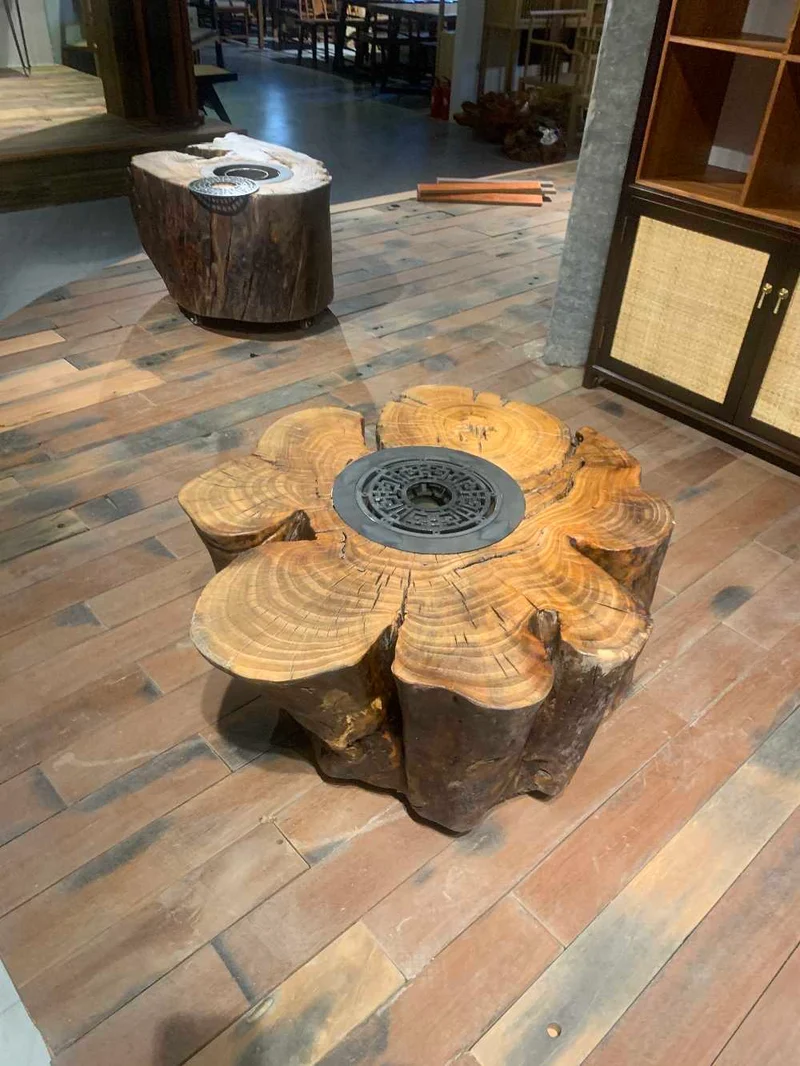 Nature All-in-One Camphor Wood Coffee Table with Stove