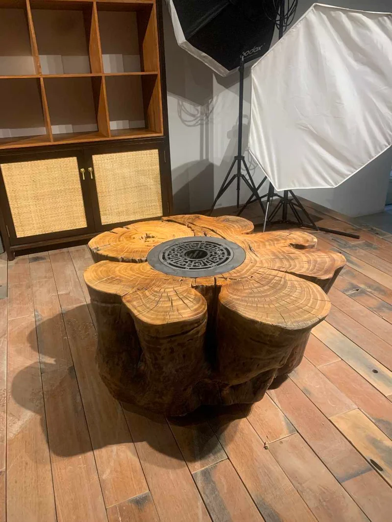 Nature All-in-One Camphor Wood Coffee Table with Stove