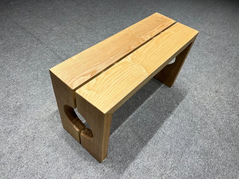 Mortise-Tenon Structure White Ash Wood Bench with Hole