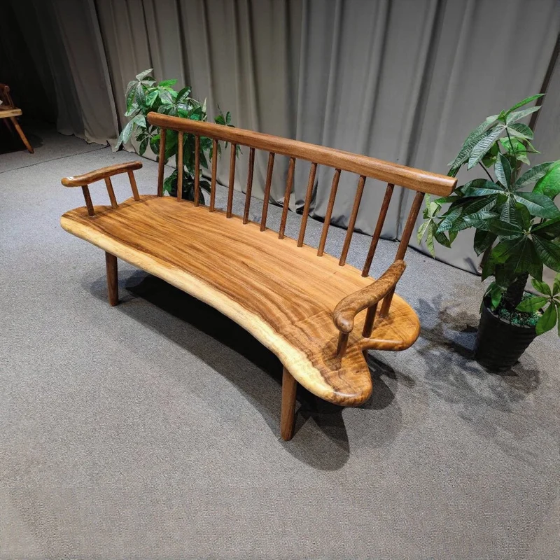 Outdoor Thick Solid Wood Arm Bench Chair
