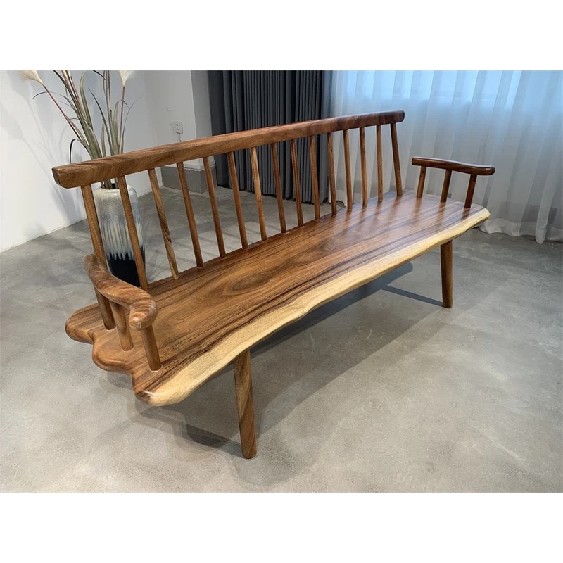 Outdoor Thick Solid Wood Arm Bench Chair
