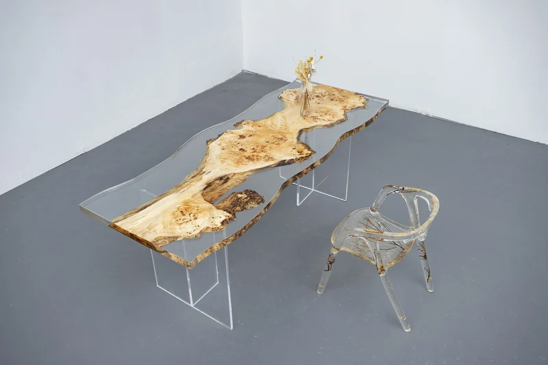 Sculpture Art Crystal Clear Handcrafted Epoxy Resin Table