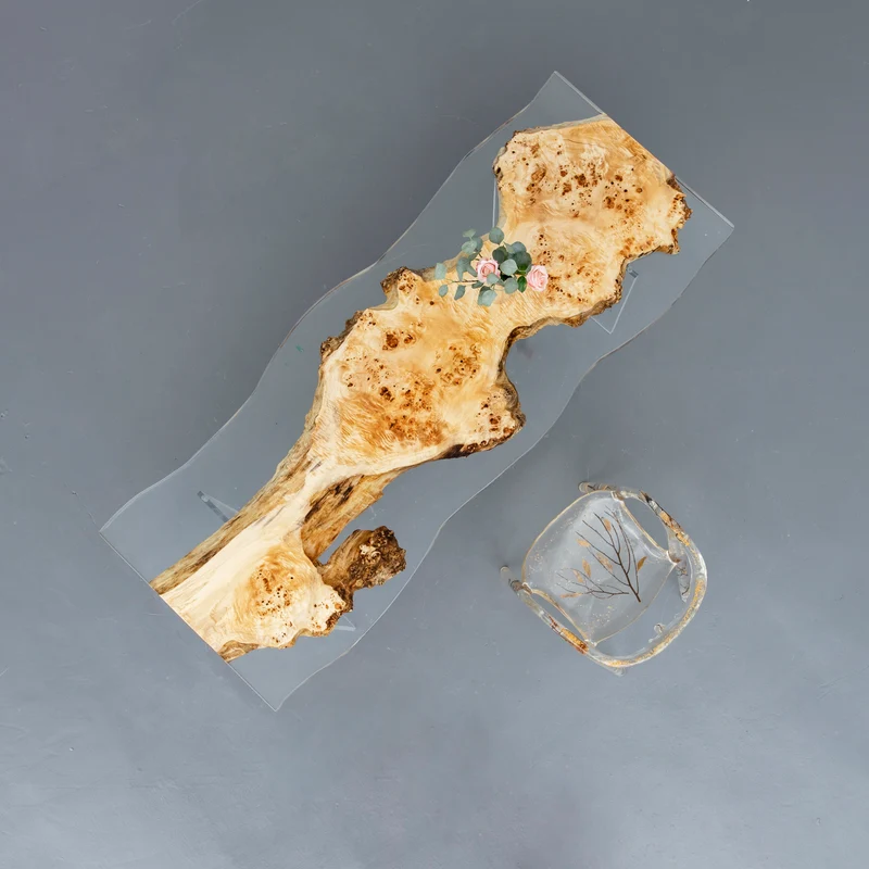 Sculpture Art Crystal Clear Handcrafted Epoxy Resin Table