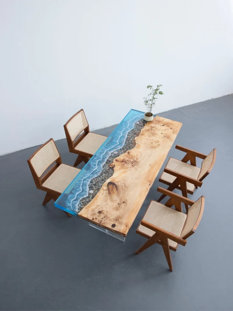 Dynamic Wave Poplar Wood Resin Table
