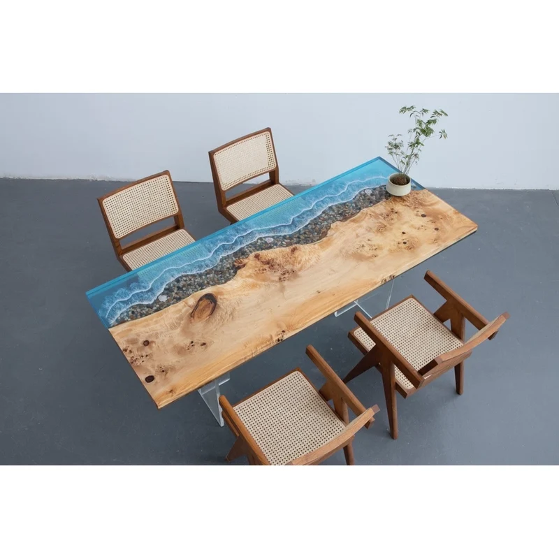 Dynamic Wave Poplar Wood Resin Table