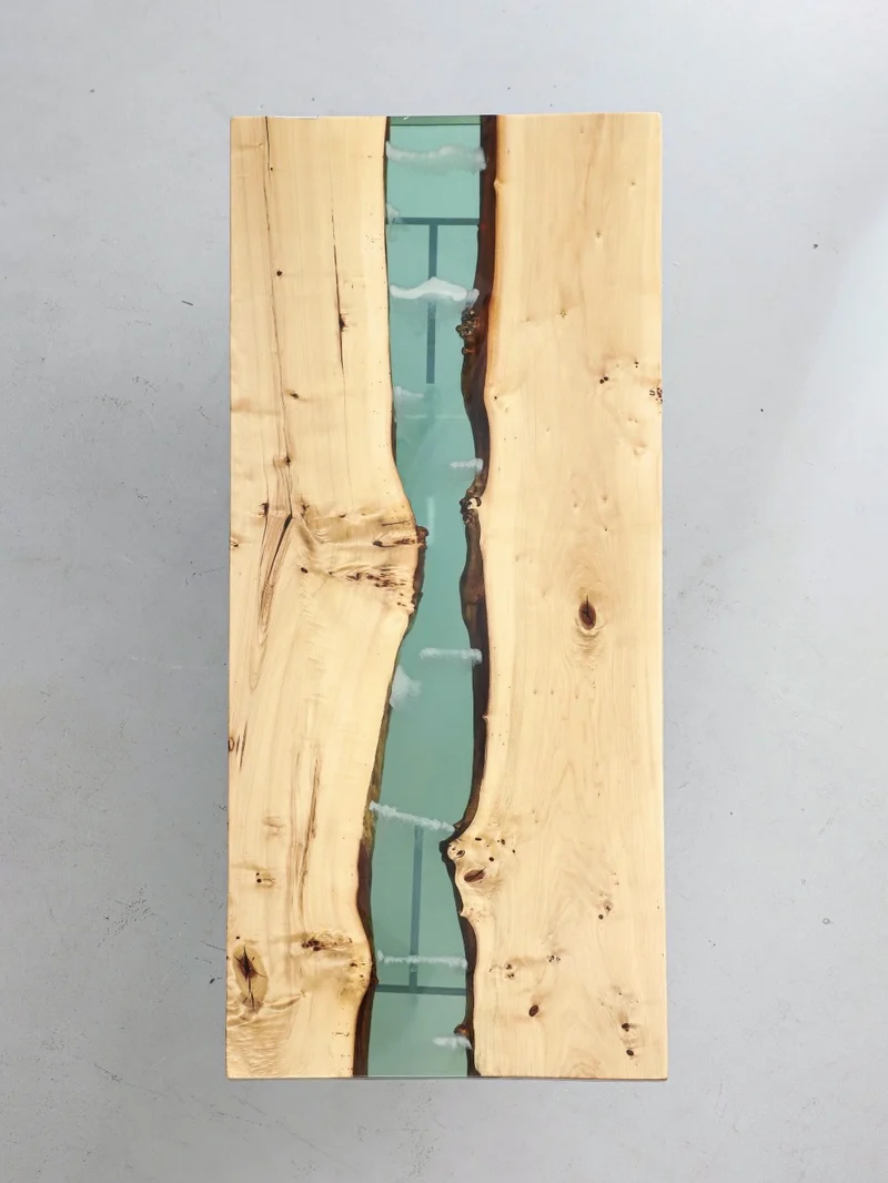 White Luminous Epoxy Table in Poplar Wood