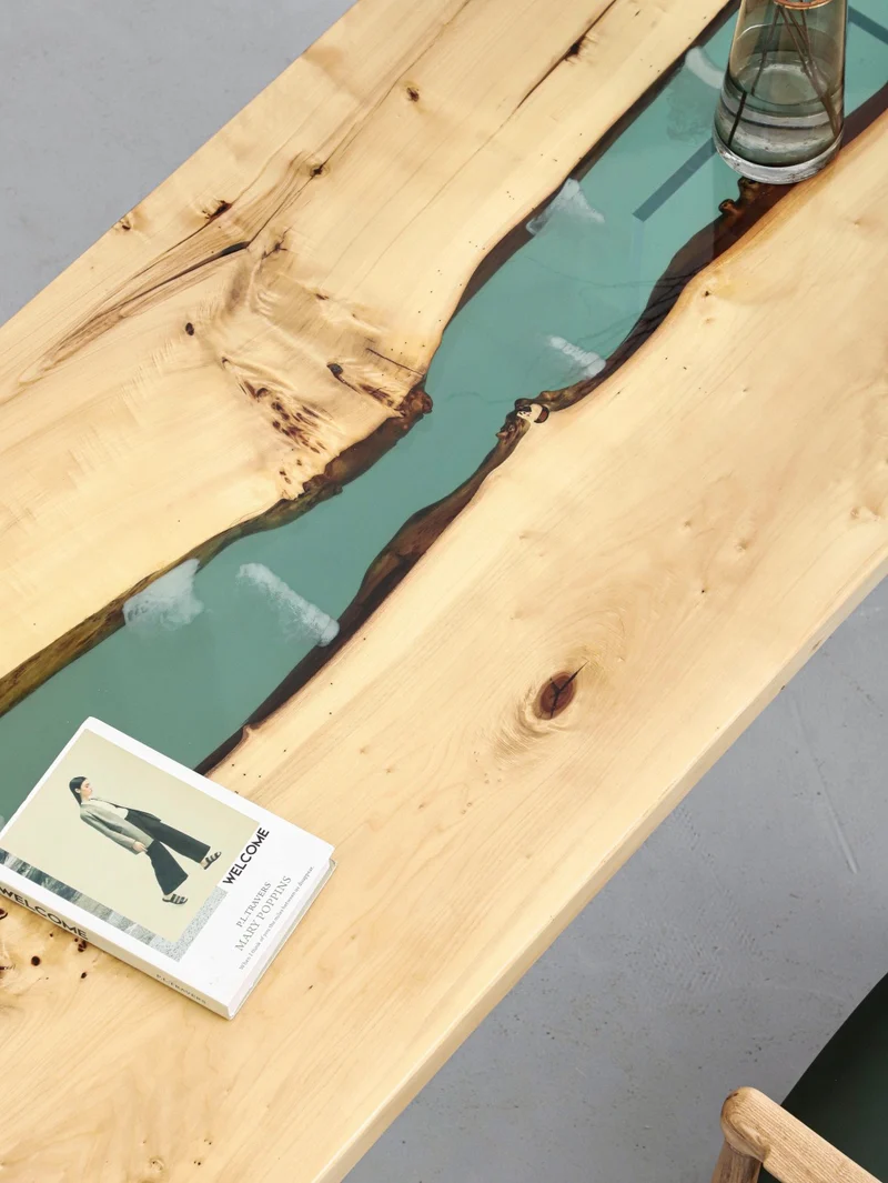White Luminous Epoxy Table in Poplar Wood