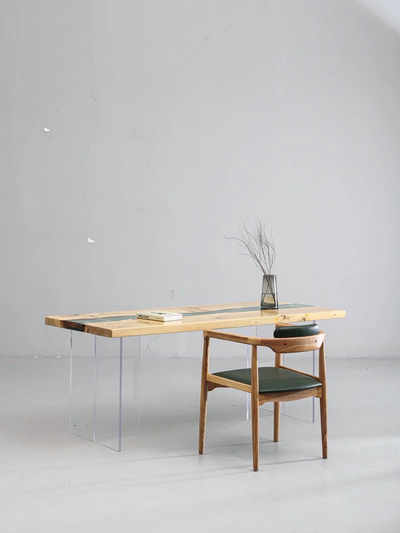 White Luminous Epoxy Table in Poplar Wood