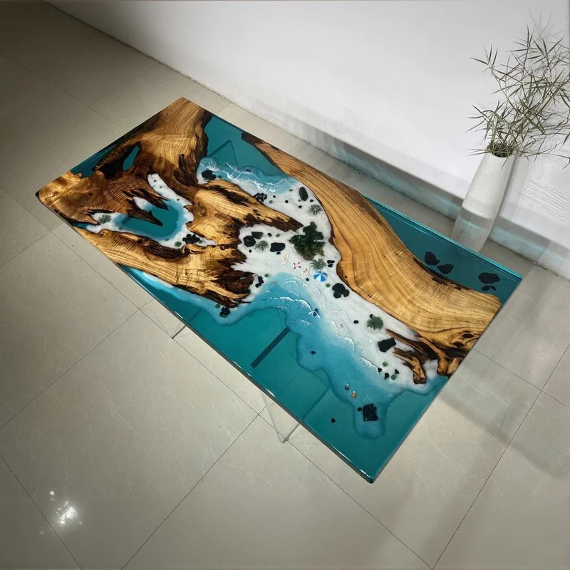 Glistening Surface Solid Wood Epoxy Resin Table