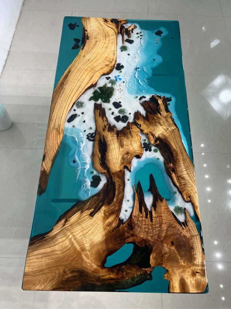 Glistening Surface Solid Wood Epoxy Resin Table
