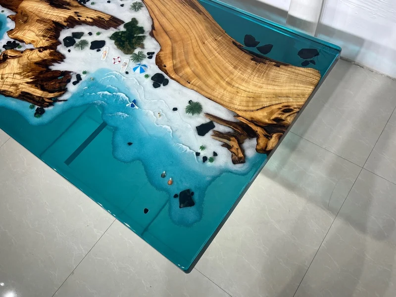 Glistening Surface Solid Wood Epoxy Resin Table