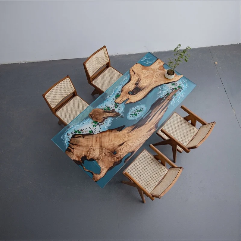 Ocean Depths Camphor Wood Epoxy Table