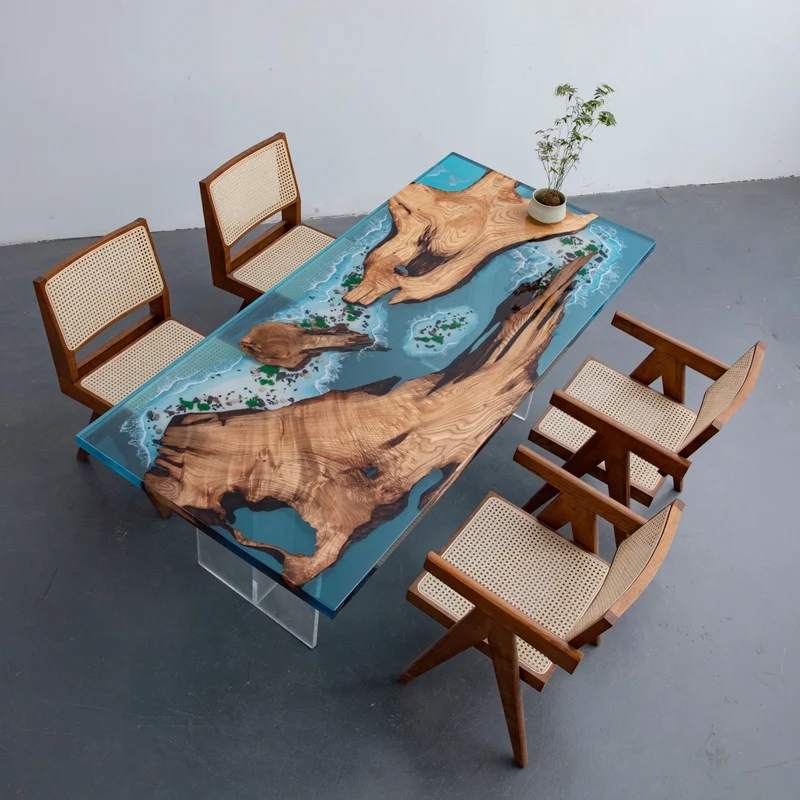 Ocean Depths Camphor Wood Epoxy Table
