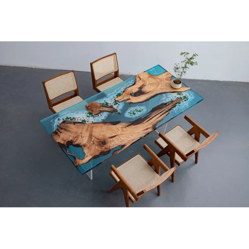 Ocean Depths Camphor Wood Epoxy Table