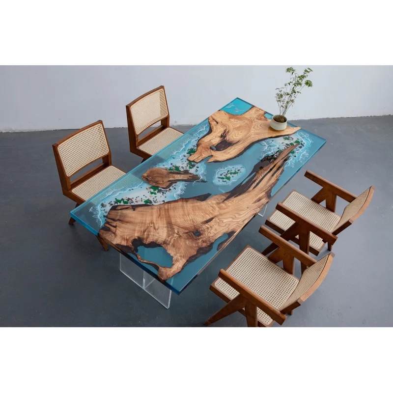 Ocean Depths Camphor Wood Epoxy Table