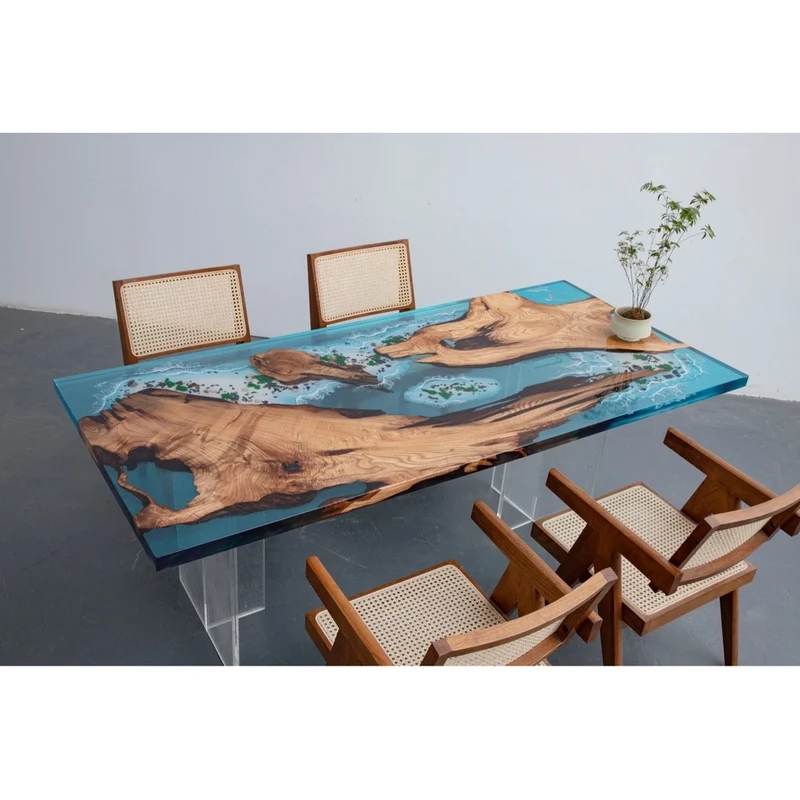 Ocean Depths Camphor Wood Epoxy Table