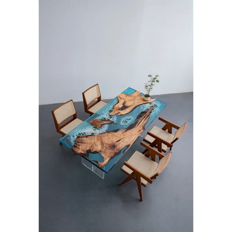 Ocean Depths Camphor Wood Epoxy Table