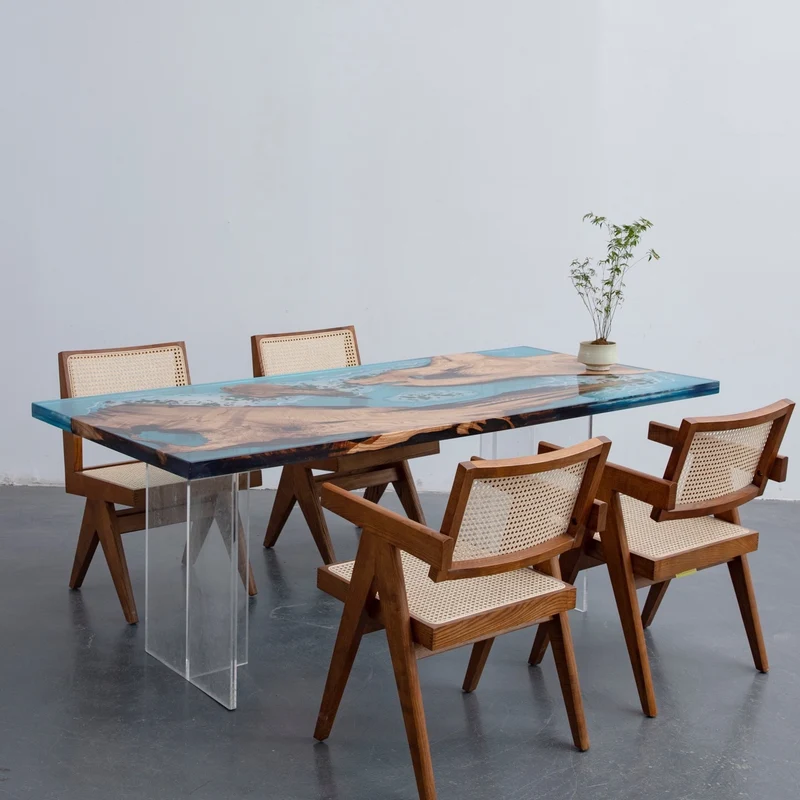 Ocean Depths Camphor Wood Epoxy Table