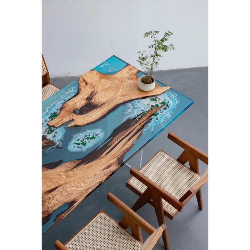 Ocean Depths Camphor Wood Epoxy Table