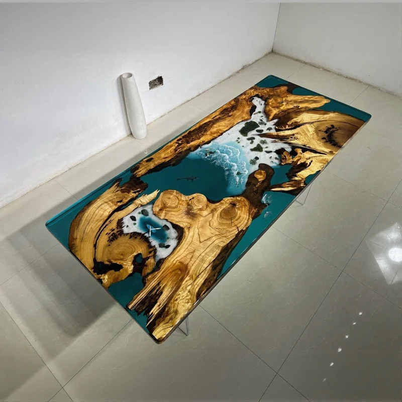 Shimmering Stream Hardwood Epoxy Resin Table