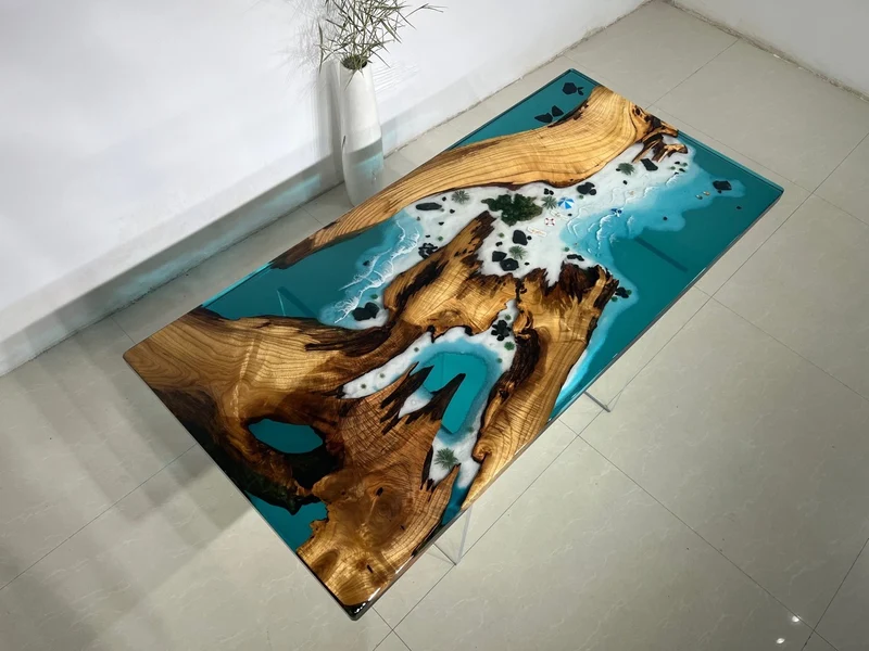 Shimmering Stream Hardwood Epoxy Resin Table
