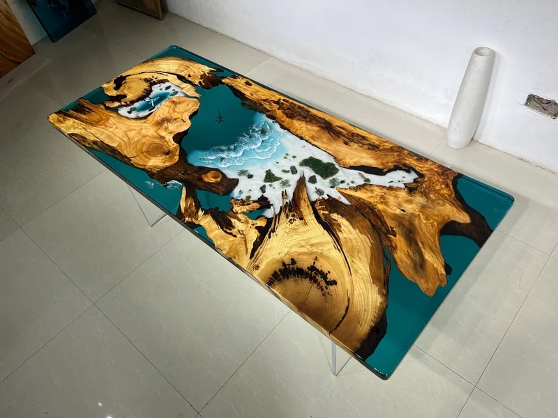Shimmering Stream Hardwood Epoxy Resin Table
