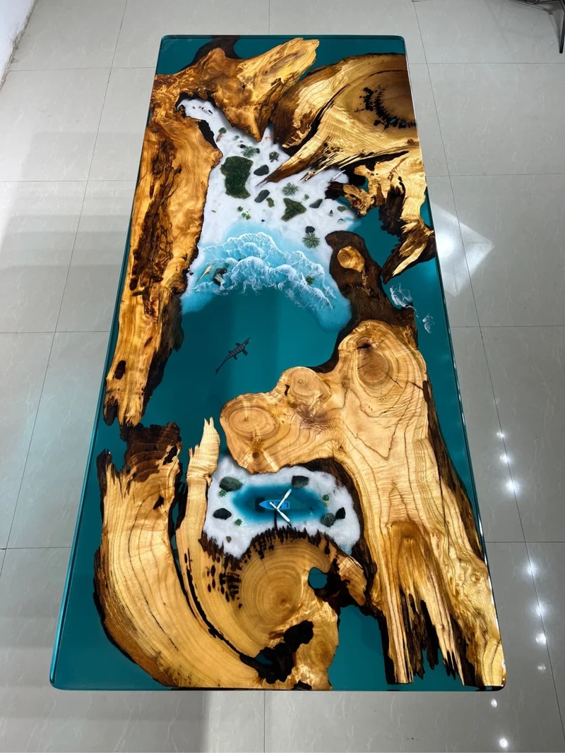 Shimmering Stream Hardwood Epoxy Resin Table