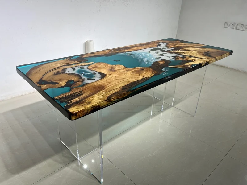 Shimmering Stream Hardwood Epoxy Resin Table