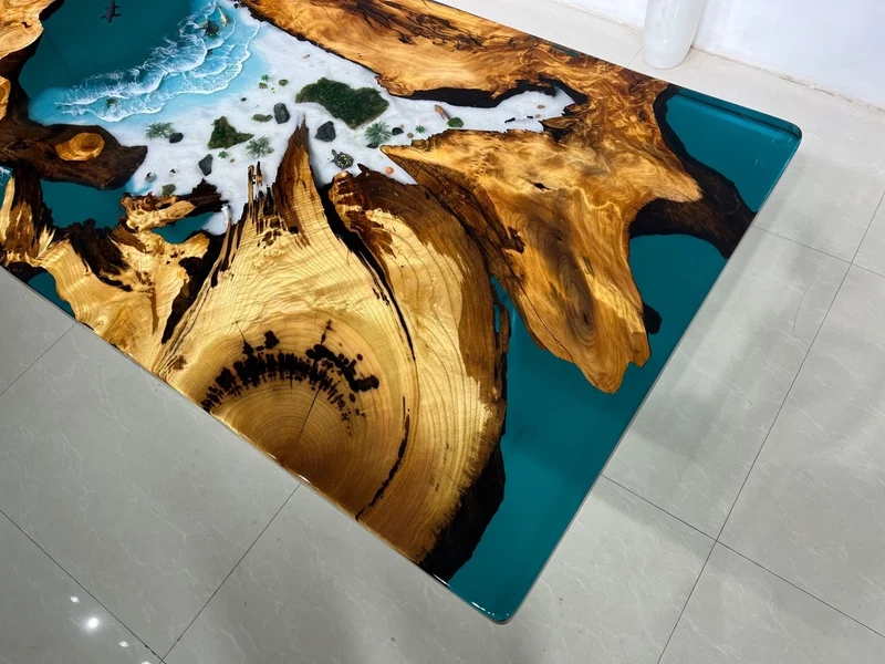 Shimmering Stream Hardwood Epoxy Resin Table