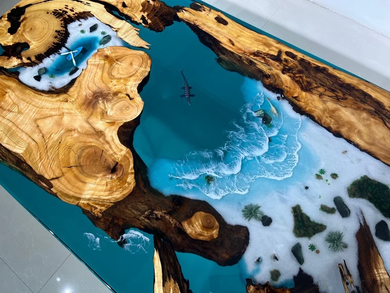 Shimmering Stream Hardwood Epoxy Resin Table