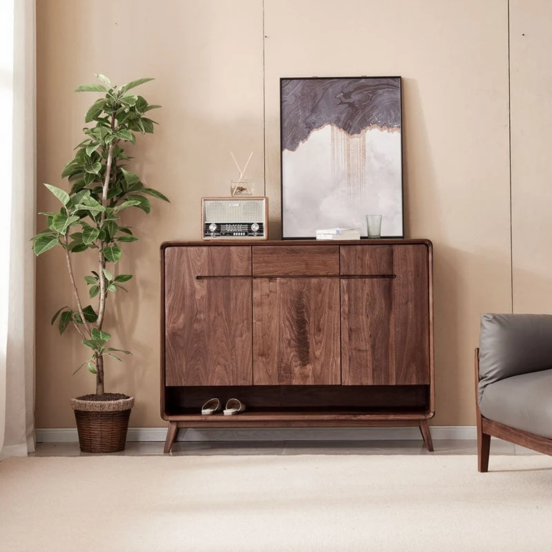 Japandi Compact Black Walnut Wood Shoe Cabinet