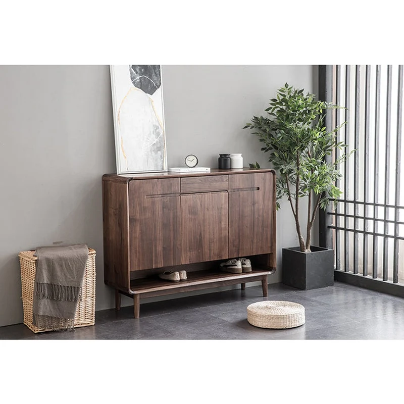 Japandi Compact Black Walnut Wood Shoe Cabinet